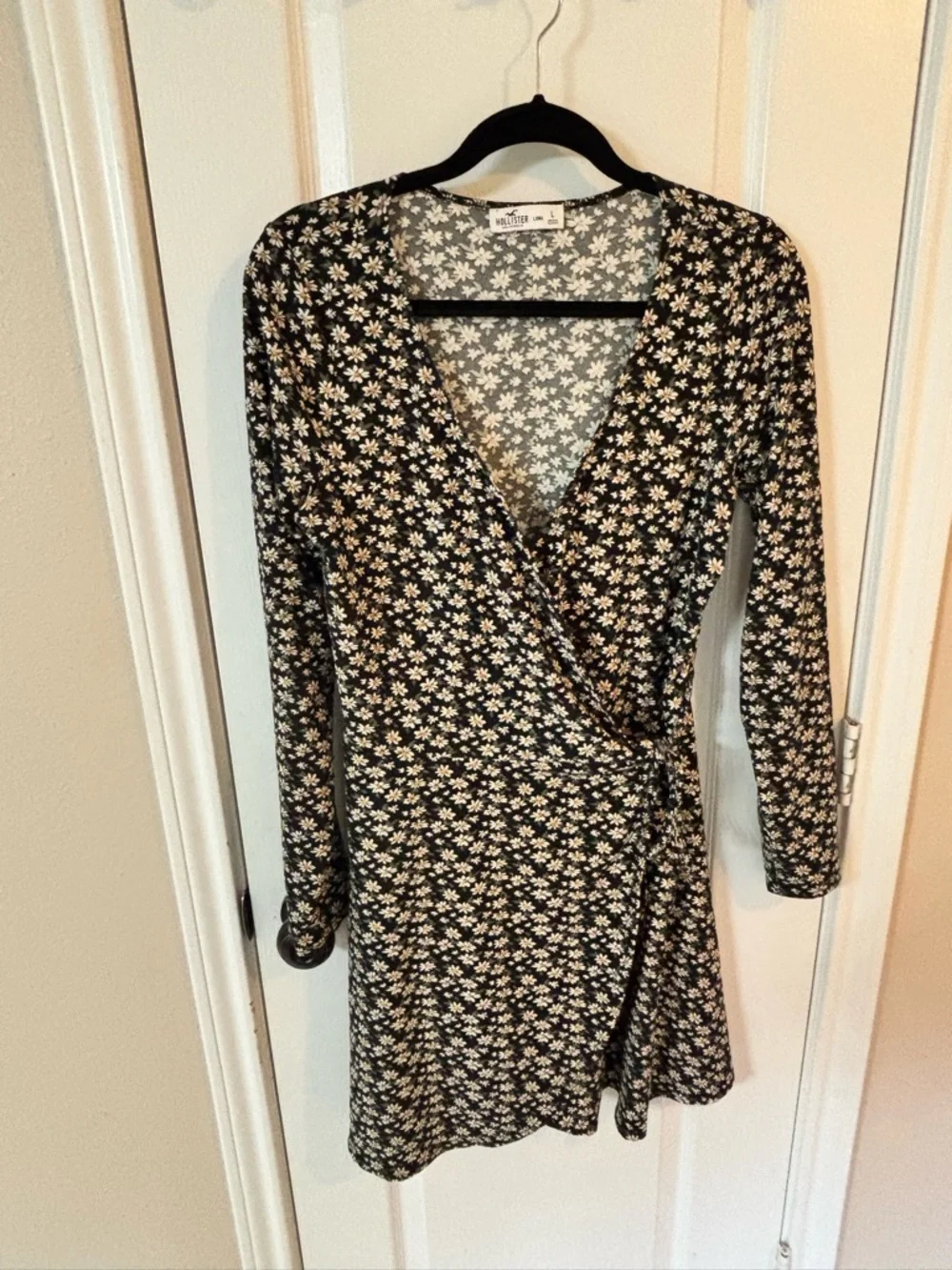 Hollister Black Wrap Dress Size Large Wrap Dress Daisy Floral Print Boho Cottage